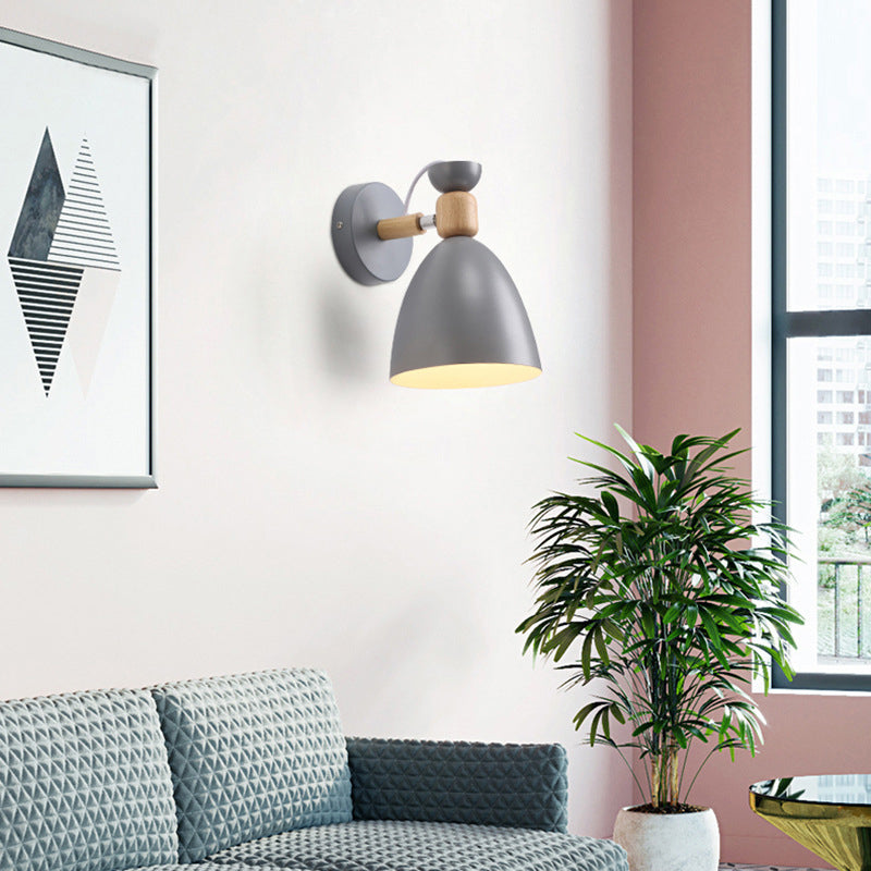 Modern Minimalist Round Aluminum Wall Lamp with Wood Shade