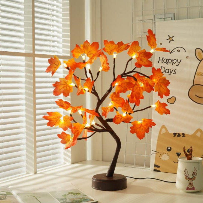 Contemporary Red LED Maple Leaf Table Lamp