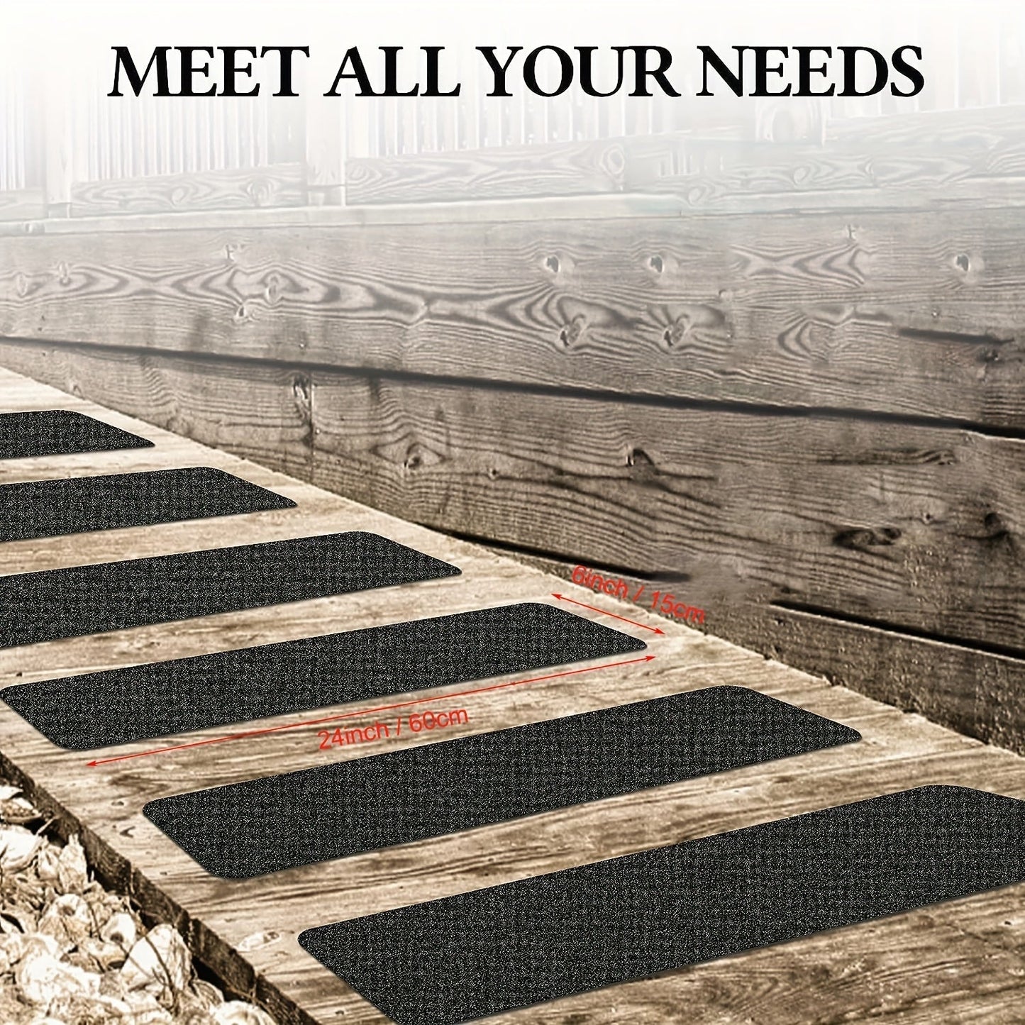 Anti-Slip Rubber Stair Tread Strips 80-Grit for Indoor Outdoor Use