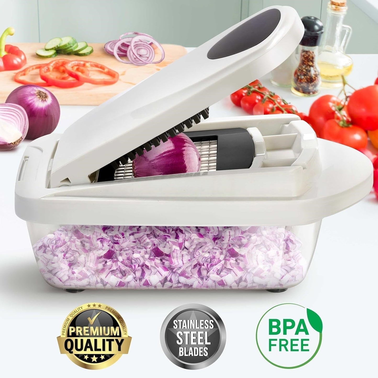 10-in-1 Vegetable Slicer with 8 Interchangeable Blades and Built-in Container