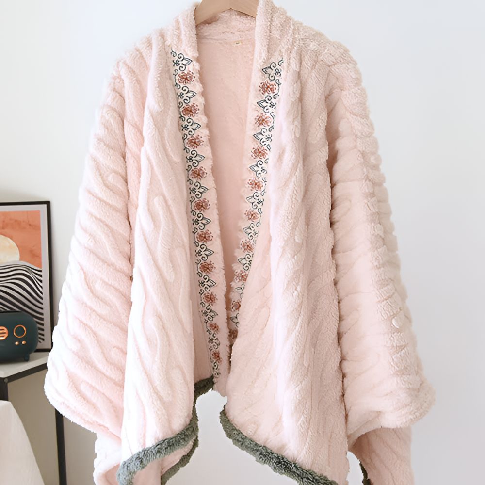 Embroidered Microfiber Fleece Shawl Wrap