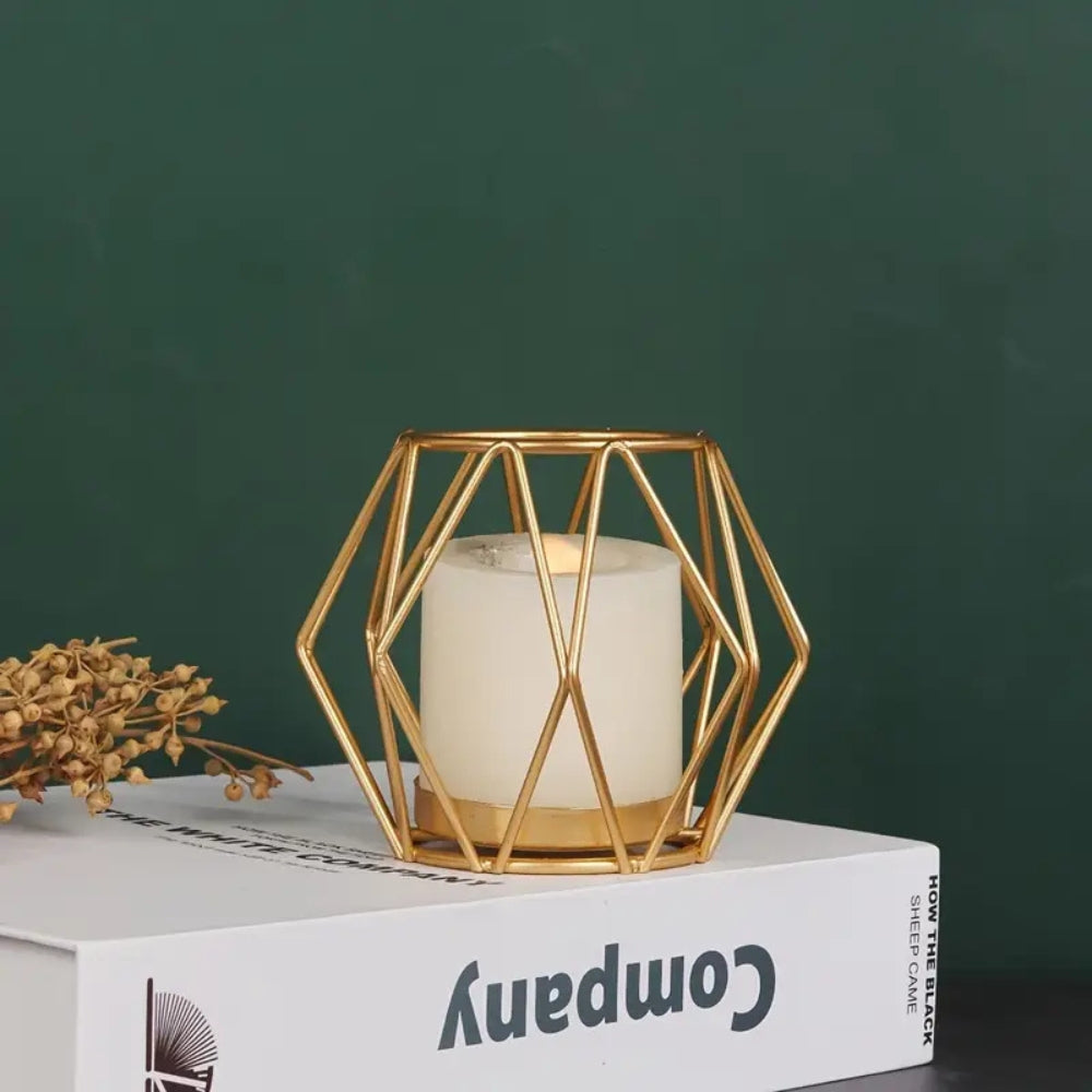Geometric Iron Candle Holder in Black or Gold Finish