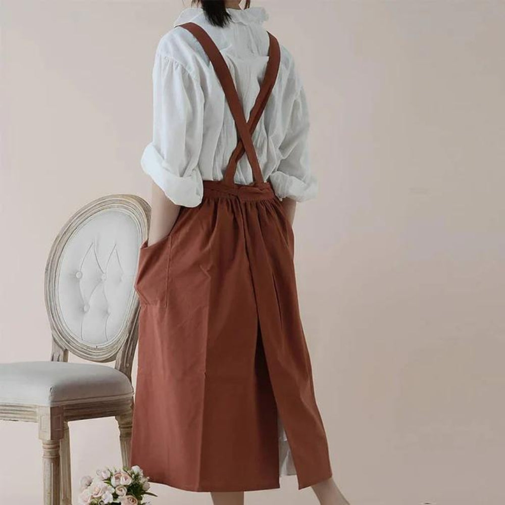 Cotton Cross-Back Apron with Pockets