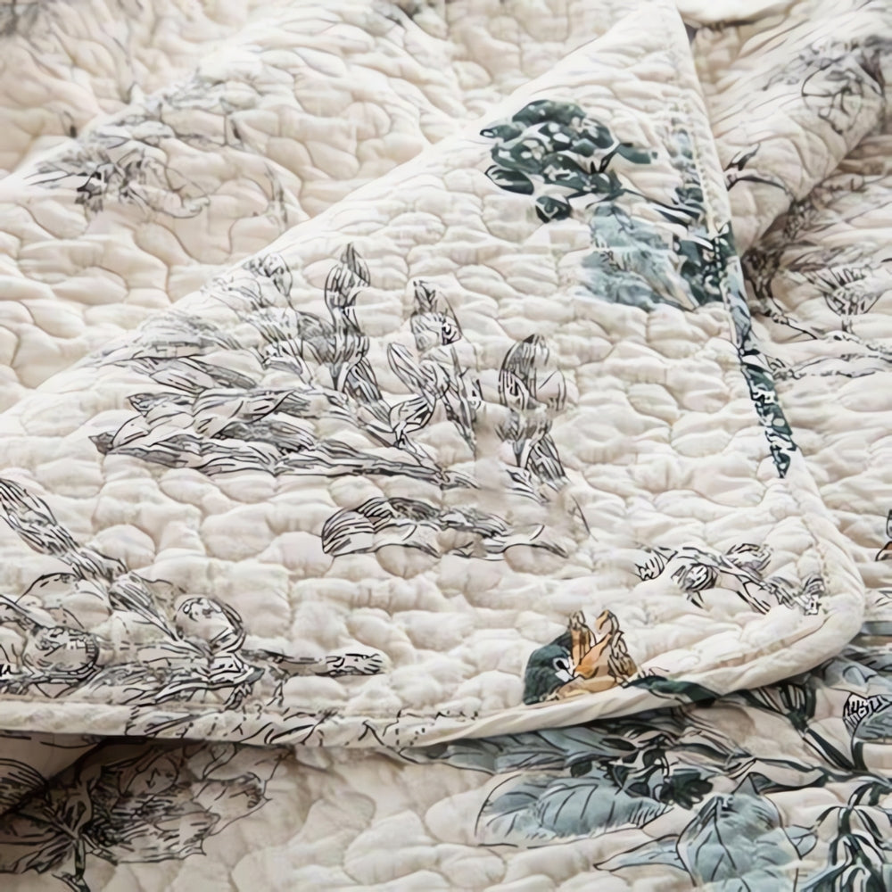 Luxury Floral Print Microfiber Coverlet Set