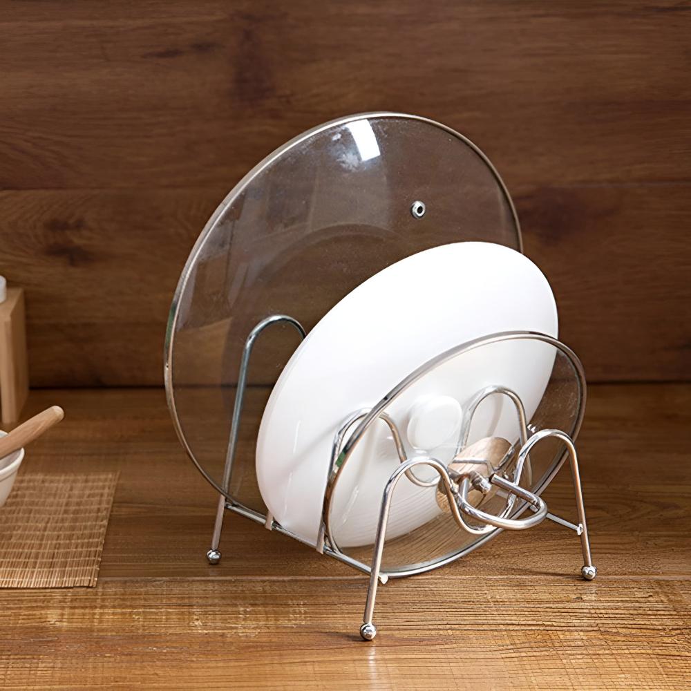 Multi-Layer Chrome Pot Lid and Plate Organizer