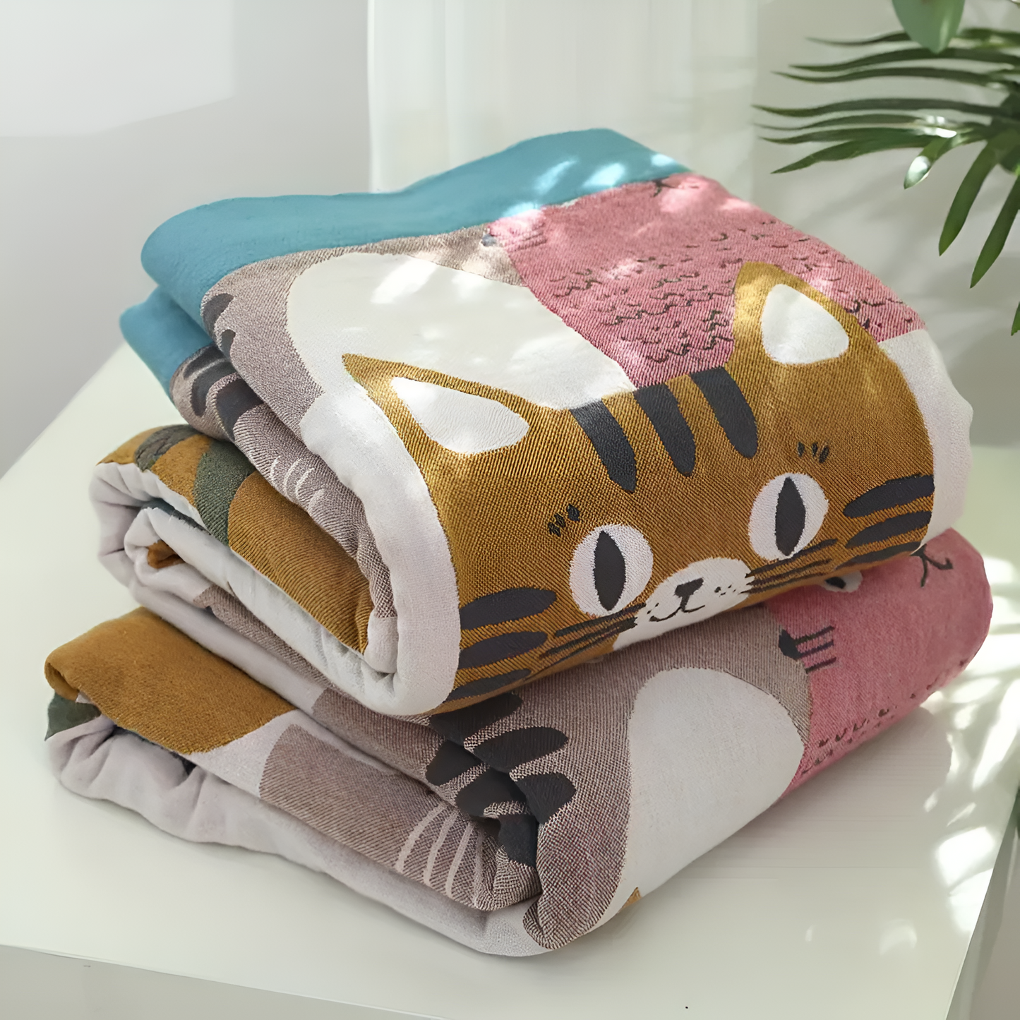 Reversible Cotton Cat-Themed Blanket for Kids