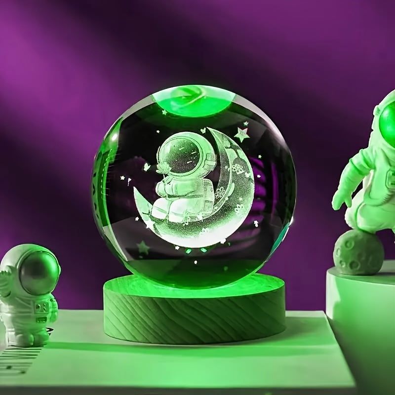 3D Crystal LED Table Lamp with Wooden Base