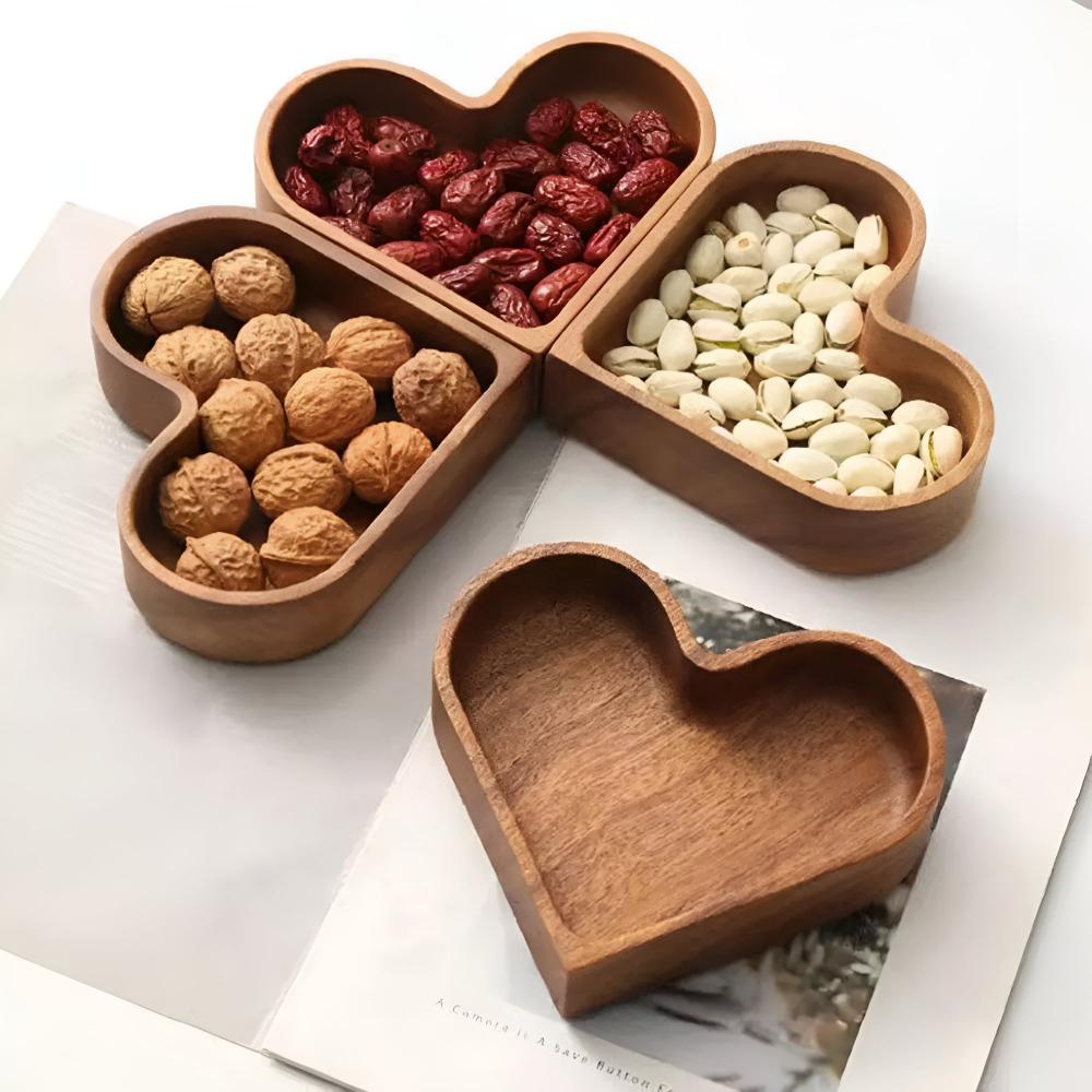 Heart-Shaped Solid Nut Wood Snack Tray