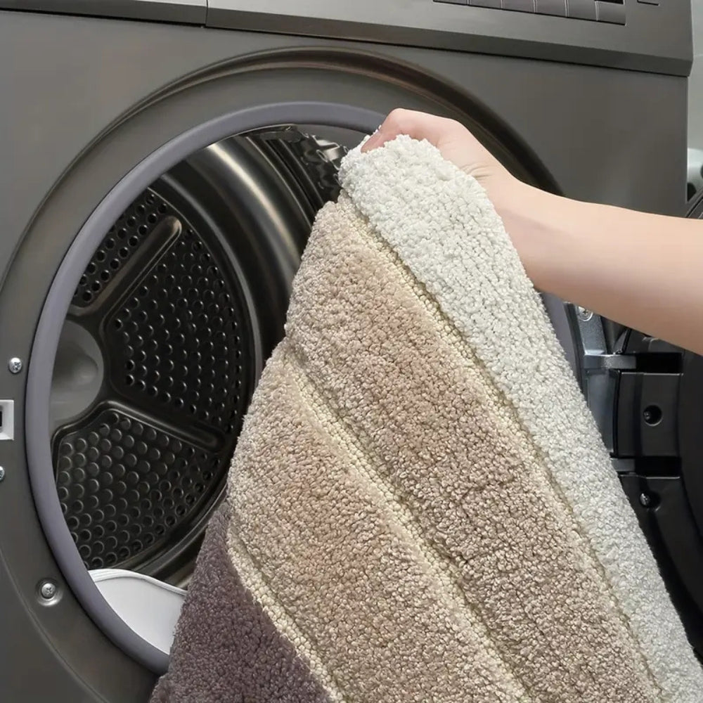 Ultra-Soft Striped Absorbent Bath Mat with Non-Slip Backing