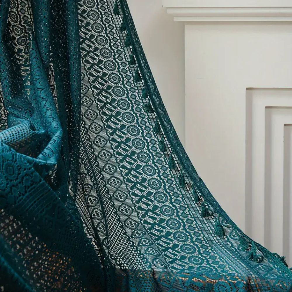 Crochet Lace Tassel Light Filtering Curtain