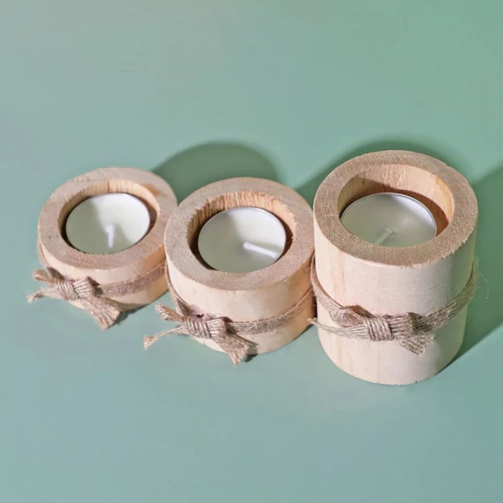 Handcrafted Bamboo Candle Holders Set of 3