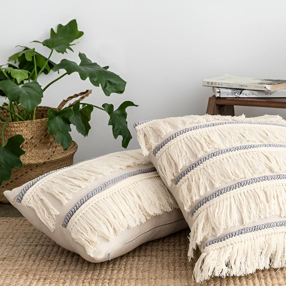 Bohemian Fringe Tassel Cushion Covers in Soft Linen