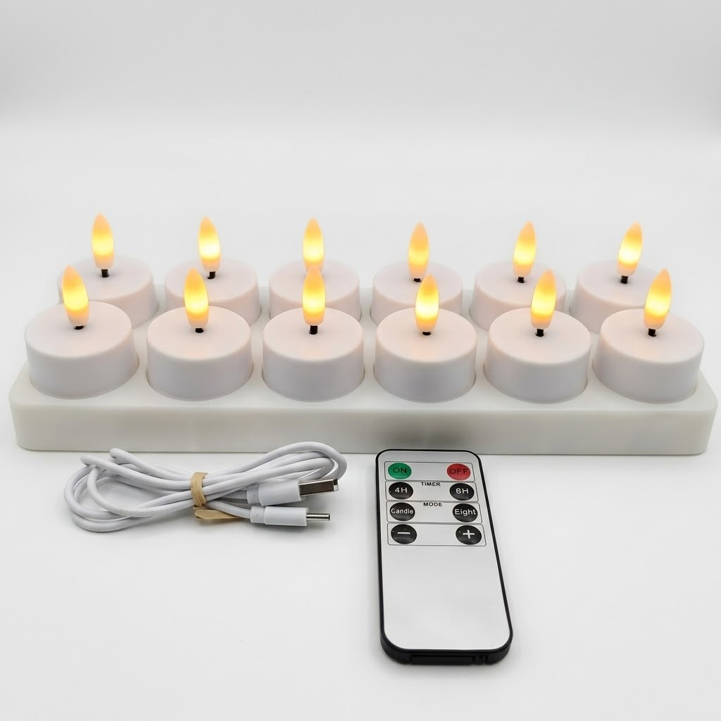USB Rechargeable Flameless LED Candle Set with Remote Timer
