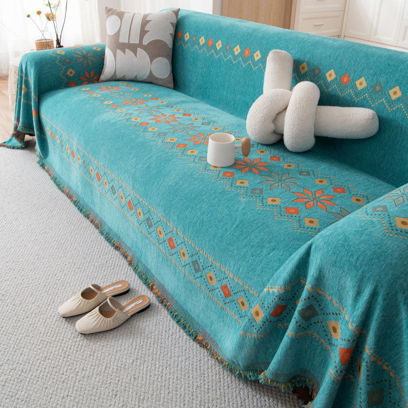 Bohemian Double-Sided Chenille Sofa Cover with Tassels