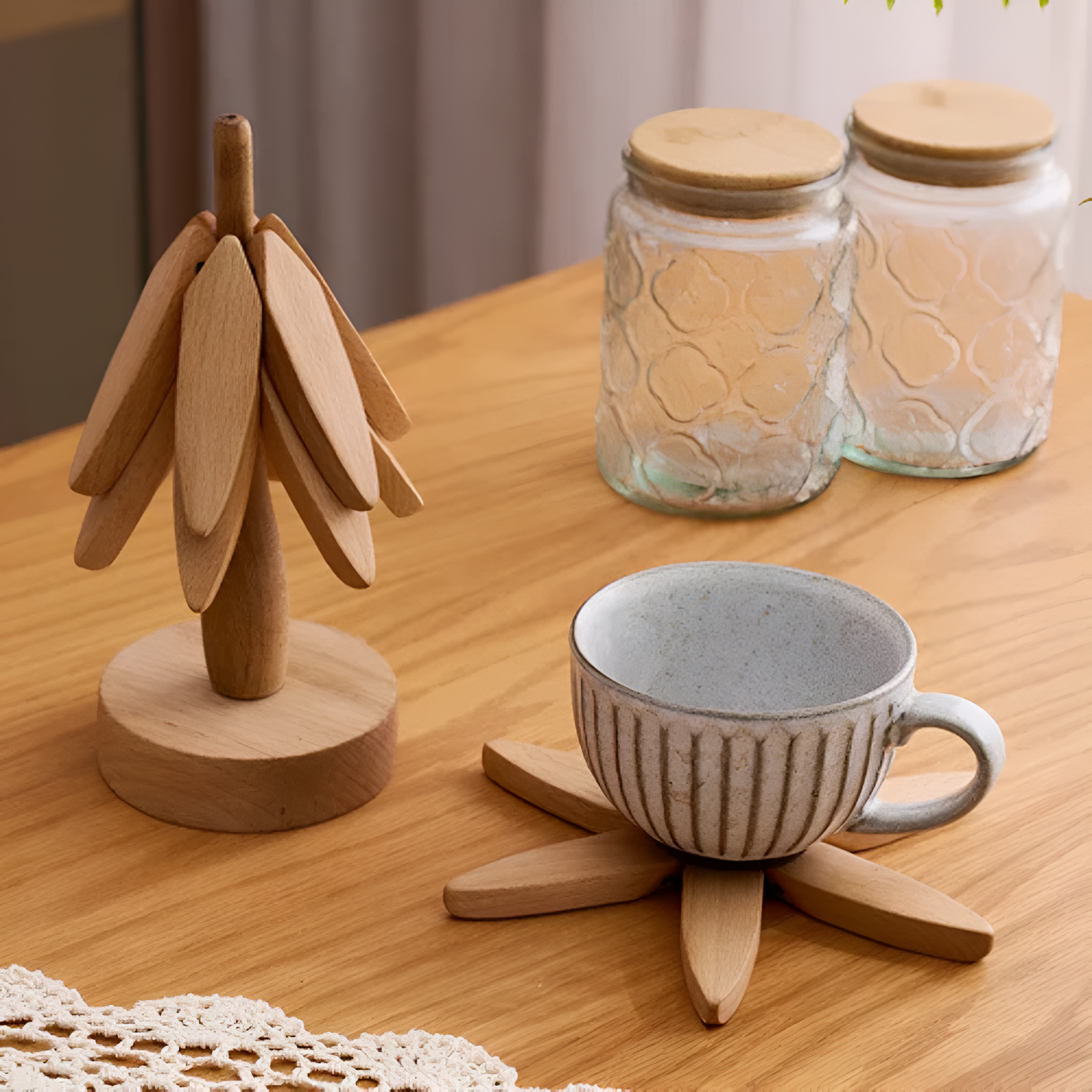 Foldable Black Walnut Wooden Trivet Set