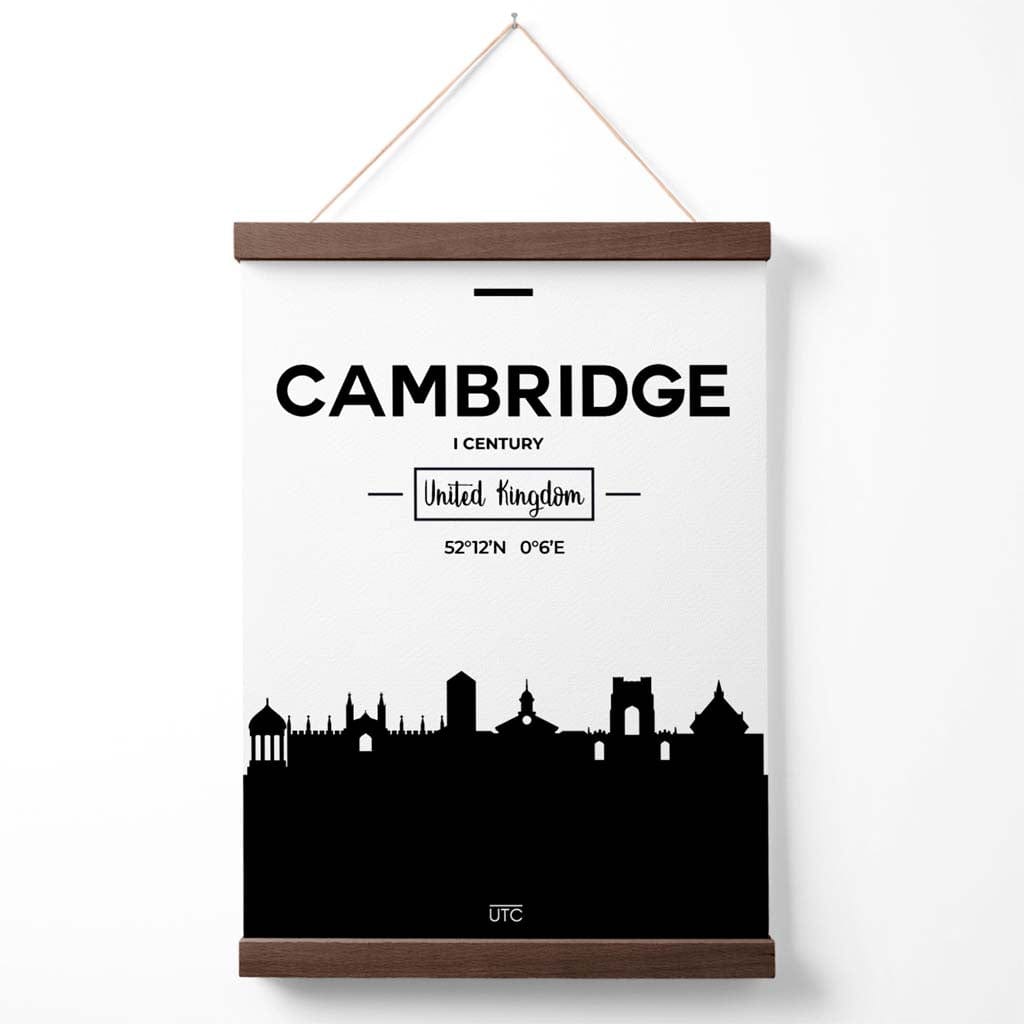 Black and White Cambridge City Skyline Poster with Hanger