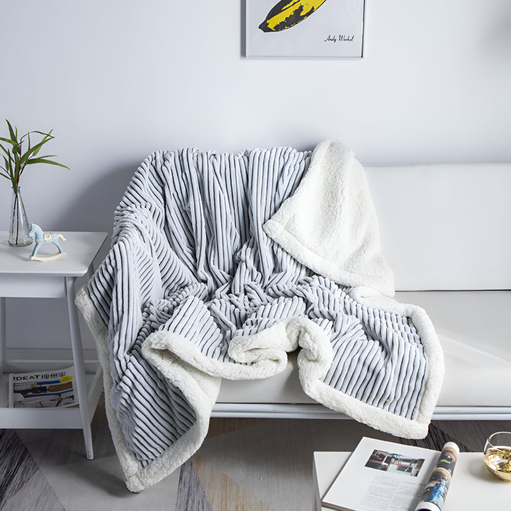 Double-Sided Fluffy Stripes Sherpa Blanket