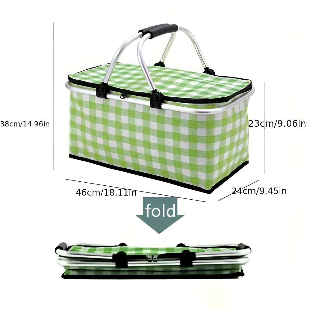 Foldable Insulated Checkered Picnic Basket