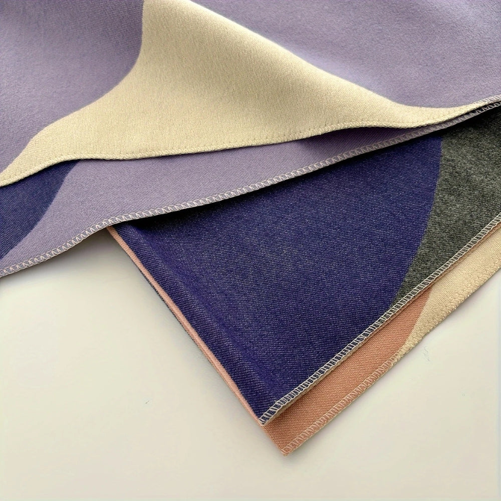 Reversible Geometric Color Block Poncho Scarf