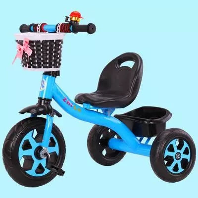 Kids Tricycle with Backrest, Front Basket, and Rear Storage Tray