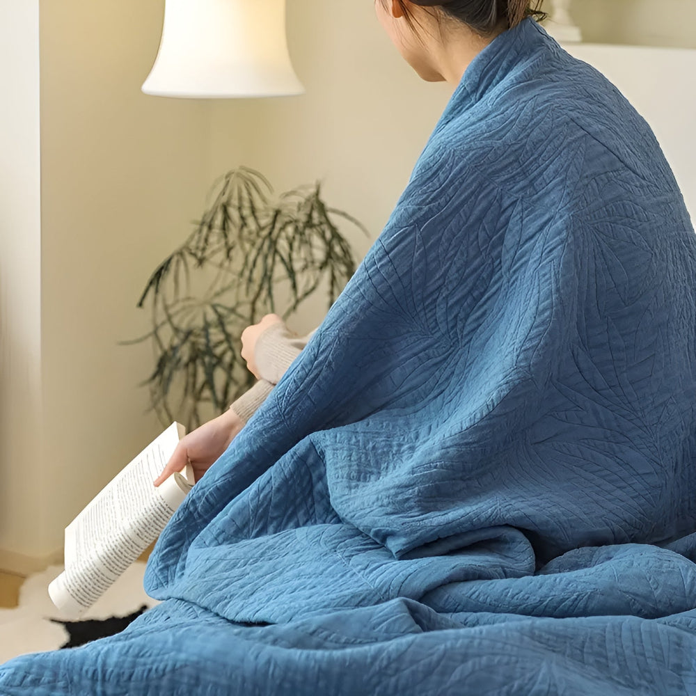 Premium Cotton Leaf Pattern Throw Blanket