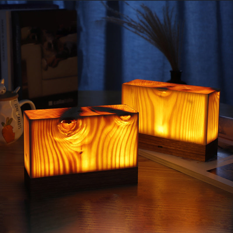 Cordless Rechargeable LED Table Lamp in Warm Wood Design