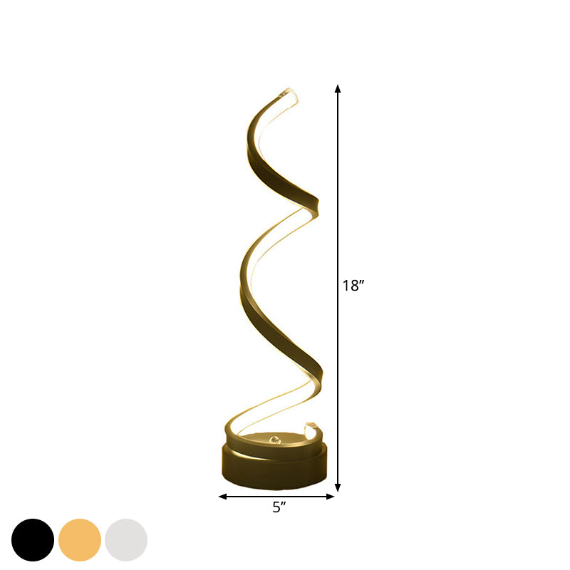 Modern Spiral Ribbon Metal Table Lamp in Black, White, and Gold with LED Warm Light