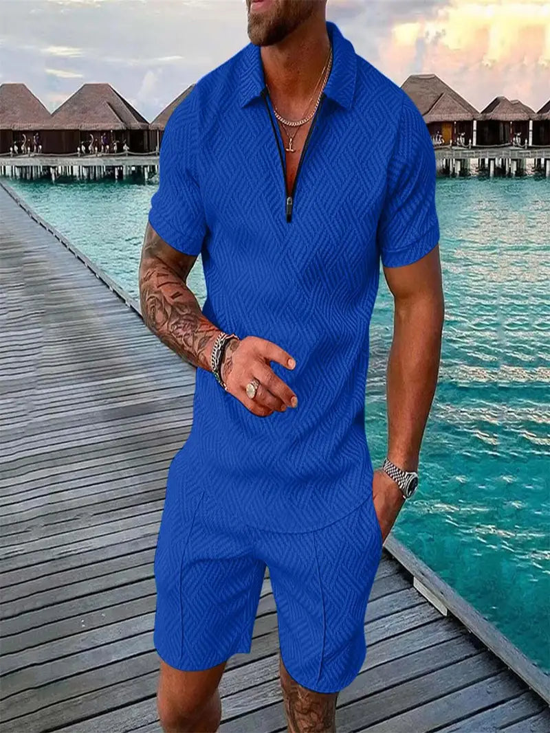 Geometric Pattern Men's Summer Polo and Shorts Set