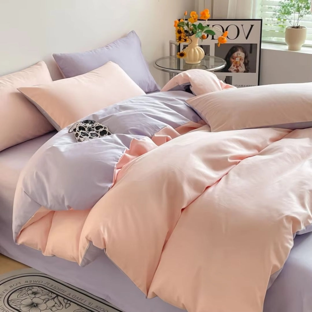 Cotton Duvet Cover Set with Zipper Closure and Pillowcases