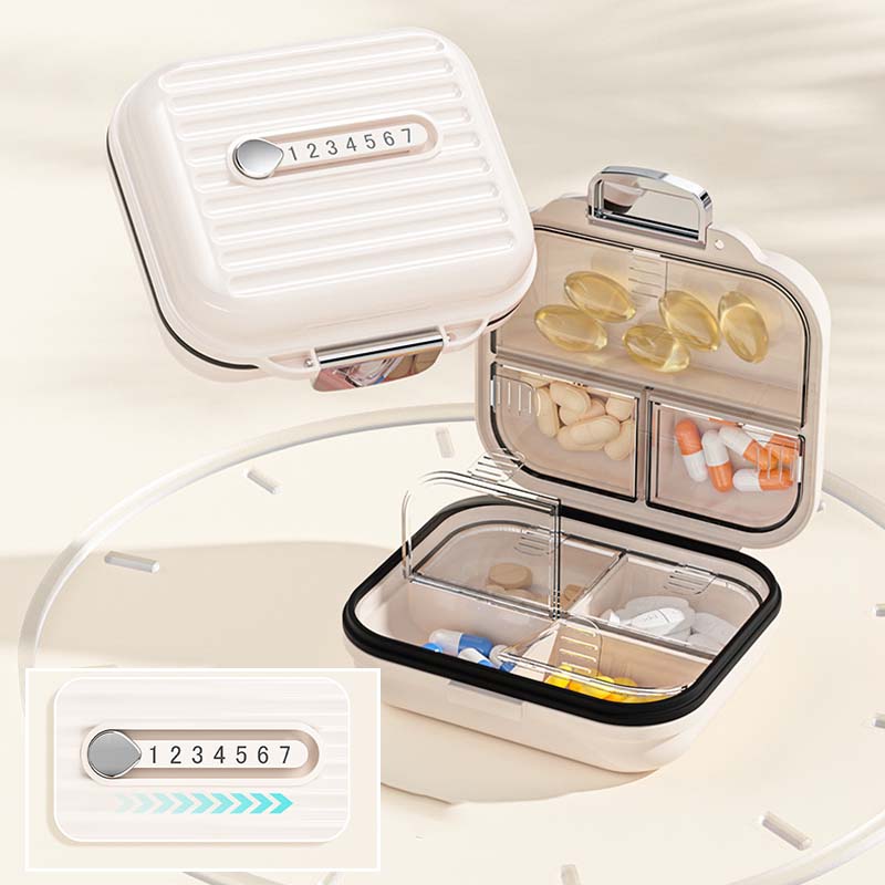 Compact Portable Pillbox with Seven Compartments and Triple-Seal Protection