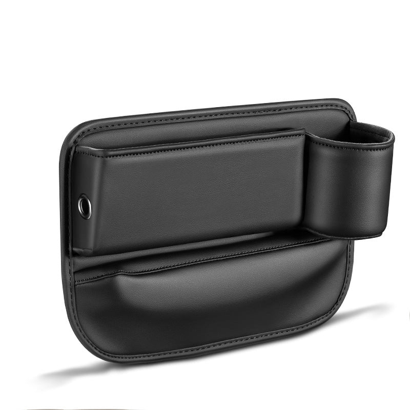 Car Seat Organizer with Charging Port - Black Leather Storage Box