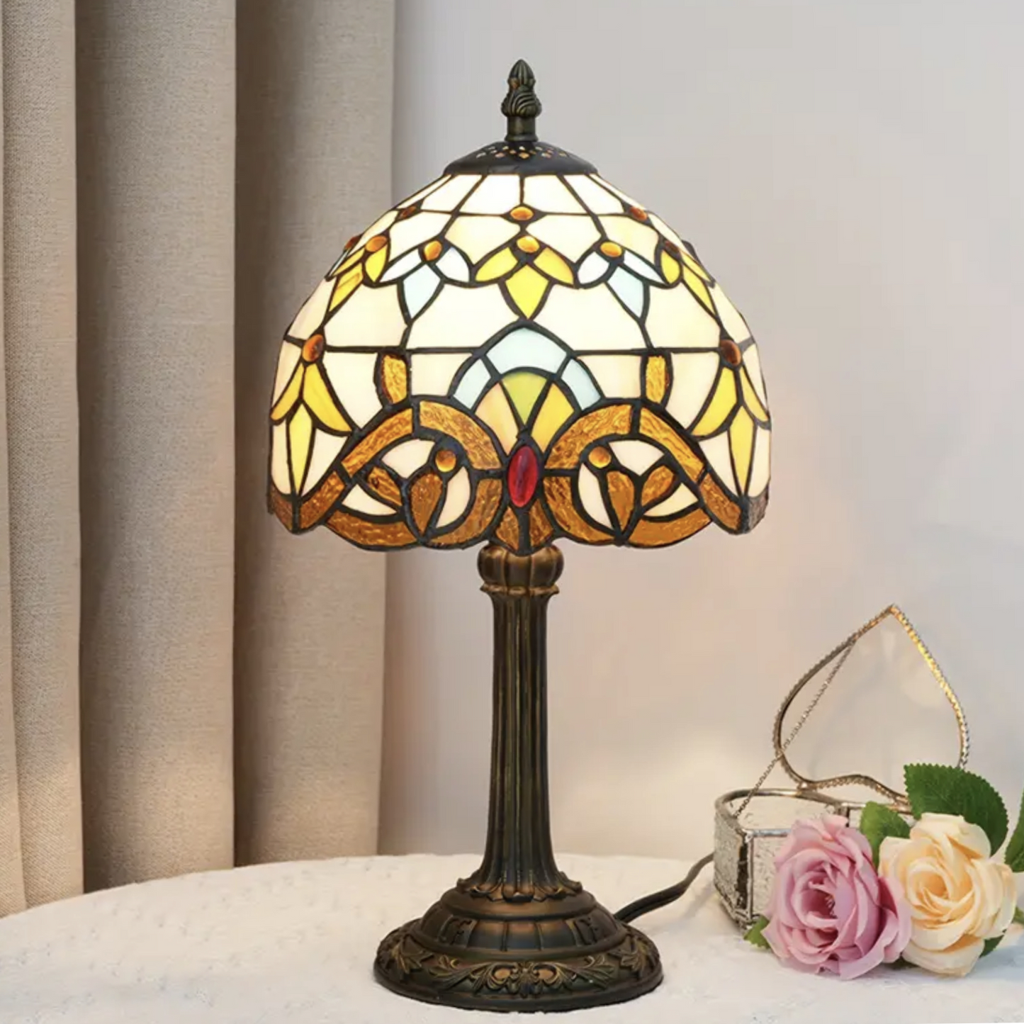 Tiffany-Style Stained Glass Table Lamp with LED Light