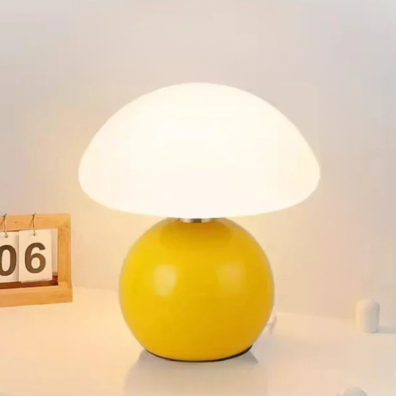 Cream Ceramic Mushroom Table Lamp with Warm LED Glow