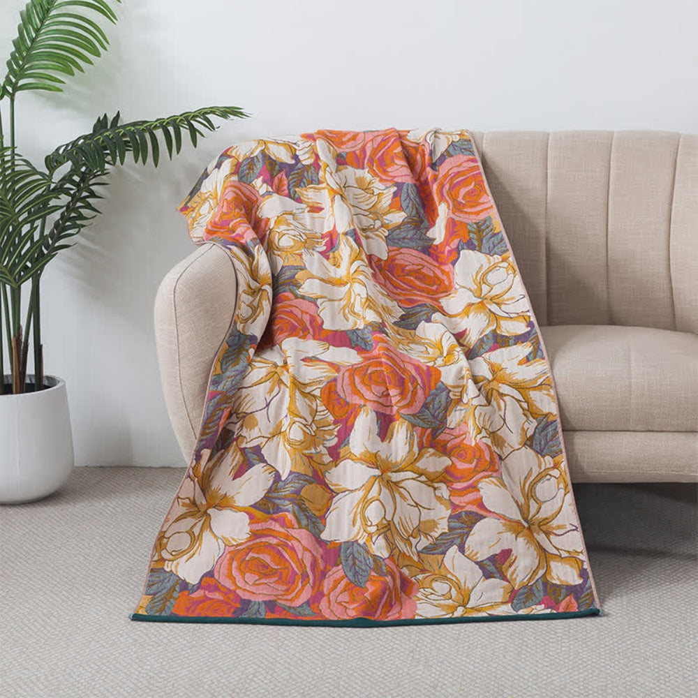 Vintage Rose Floral Cotton Bath Towel