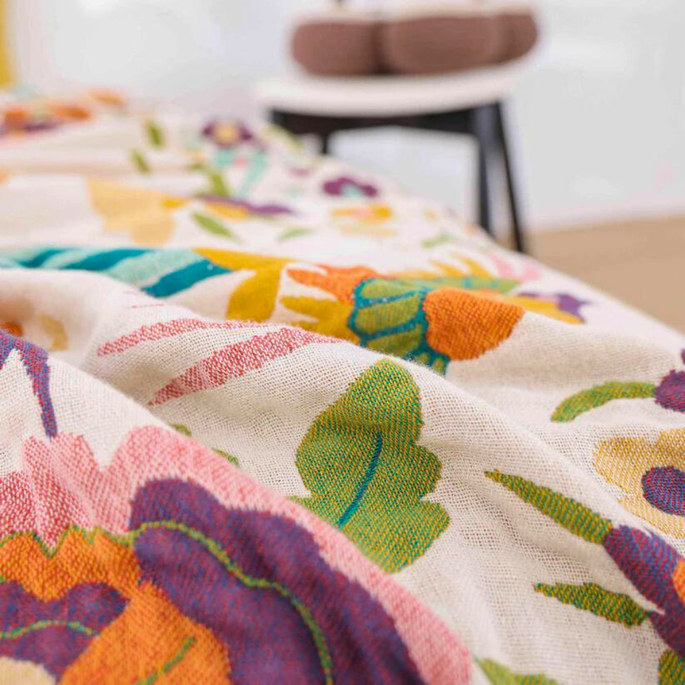 Reversible Cotton Gauze Floral Coverlet