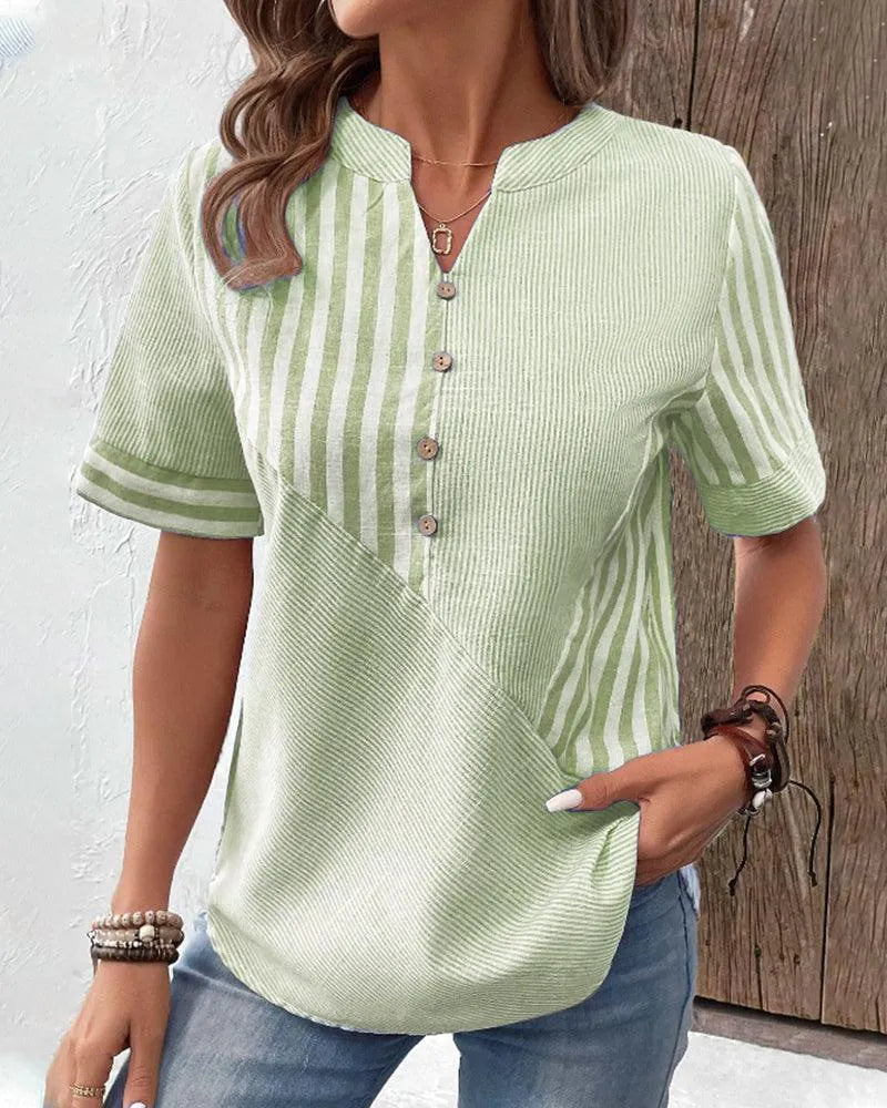 Women's Lightweight Striped Blouse with Button Details