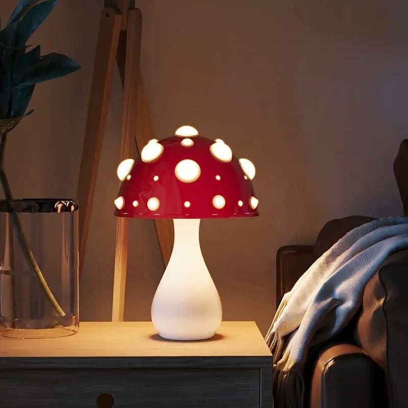 Mushroom-Shaped LED Lamp with Polka Dots