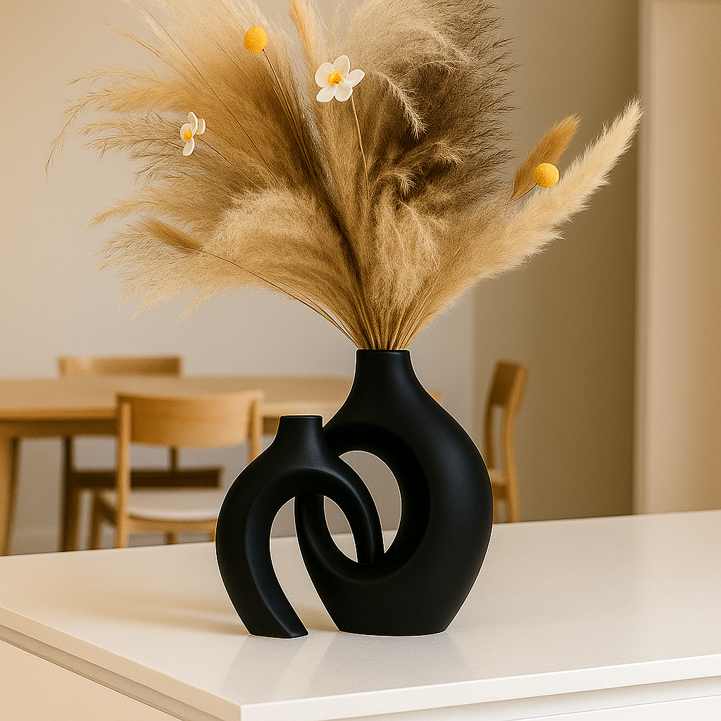 Sculptural Matte Ceramic Vase Set in White or Black