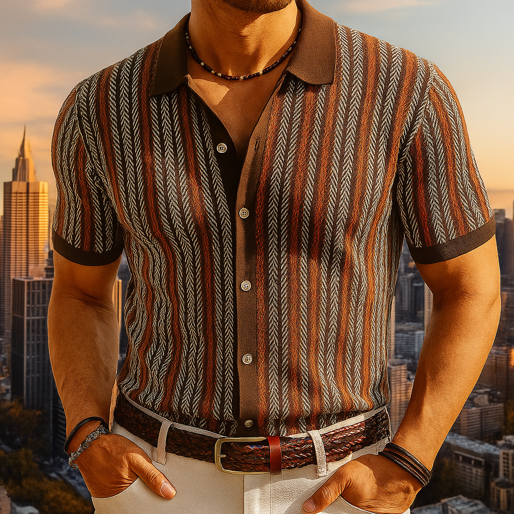 Men's Short Sleeve Houndstooth Shirt in Cotton Blend