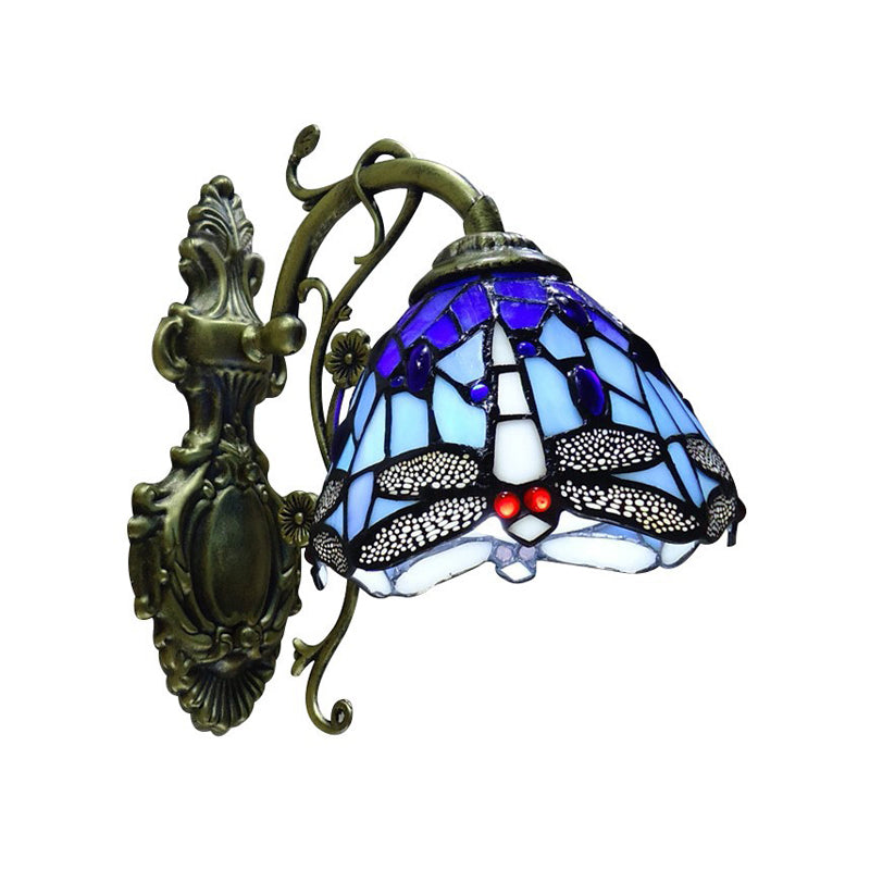 Tiffany Style Glass Dragonfly Wall Lamp 1 Light