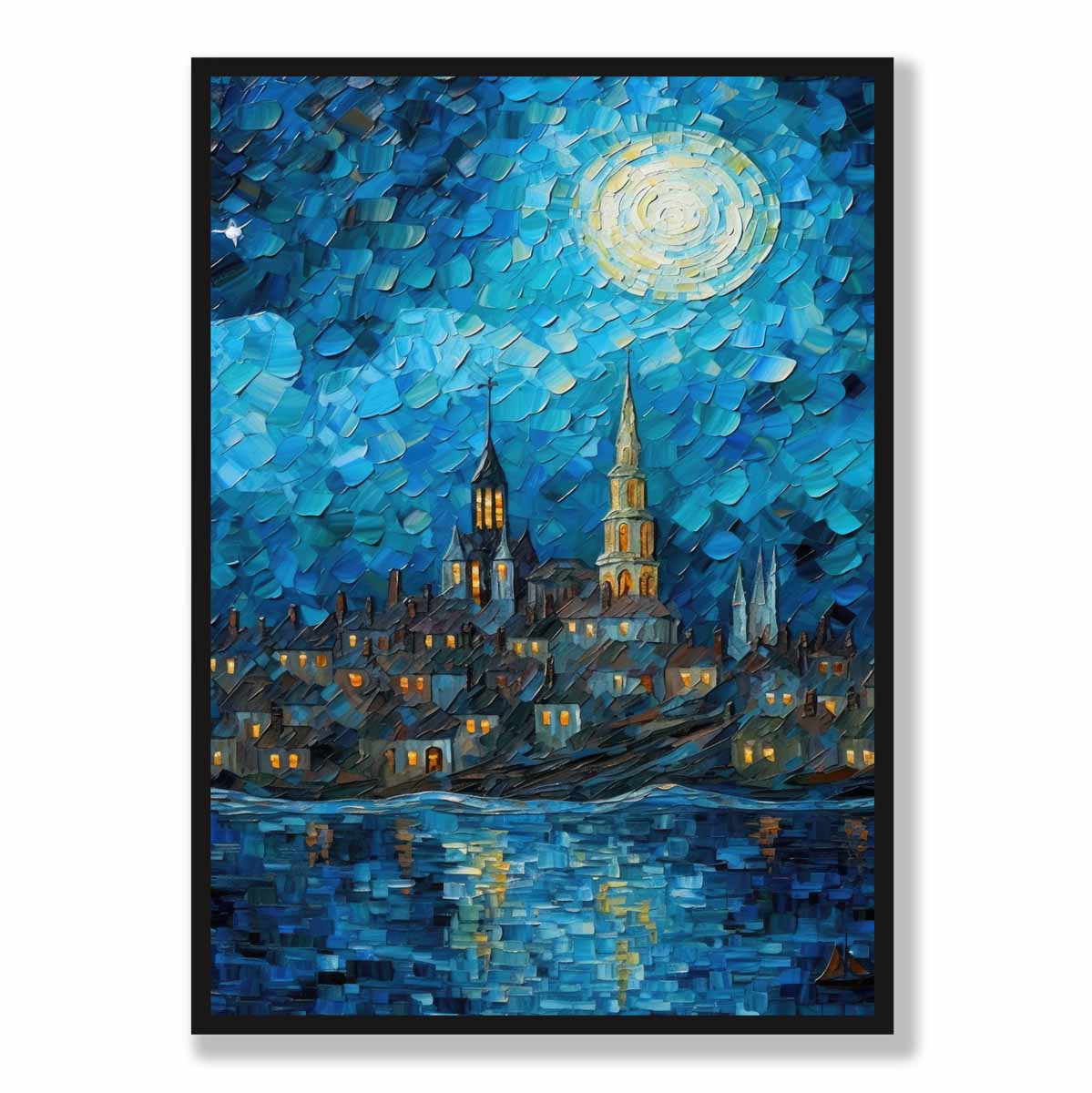 City by the Lake Night Art Print