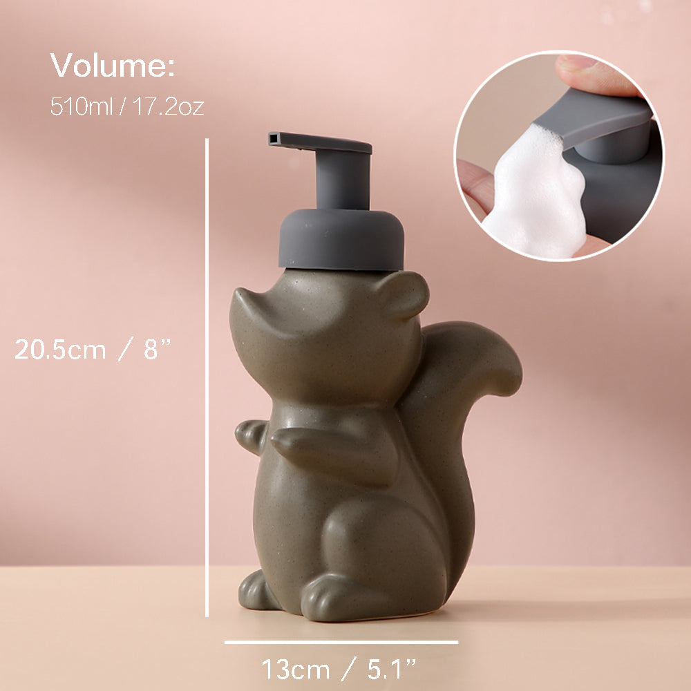 Ceramic Squirrel Soap Dispenser, 17.2oz Foaming Pump