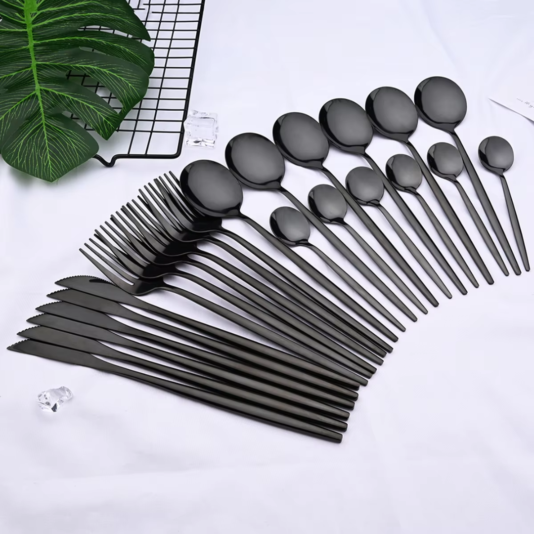 Sleek Black Stainless Steel Cutlery Set for Four