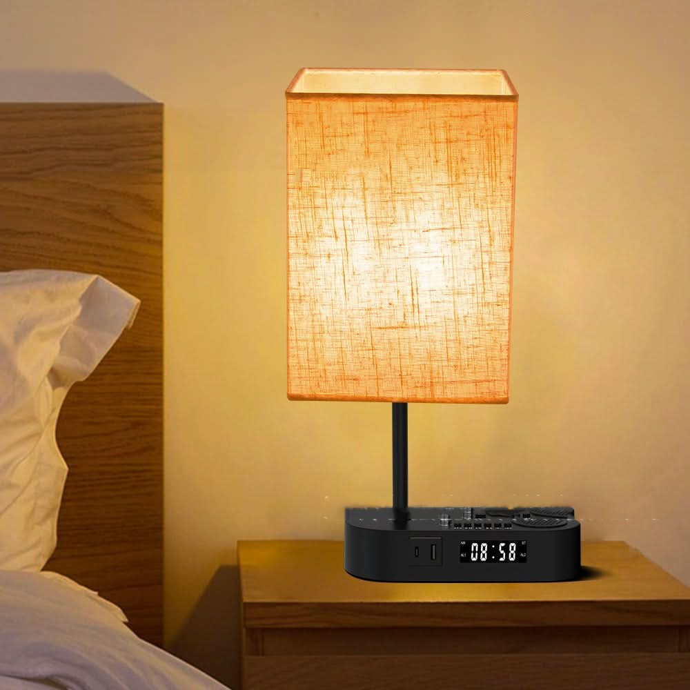 Alarm Clock with Charging Port and Table Lamp
