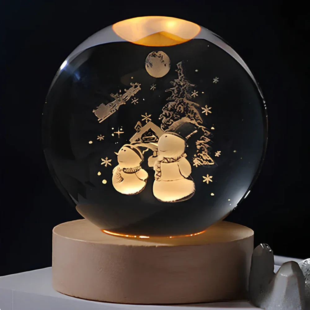 3D LED Crystal Ball Night Light with Wooden Base