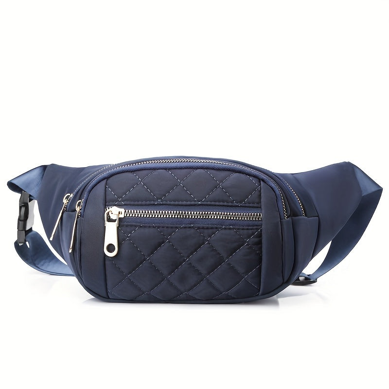 Lightweight Quilted Hip Bag for Women with Double Zippers