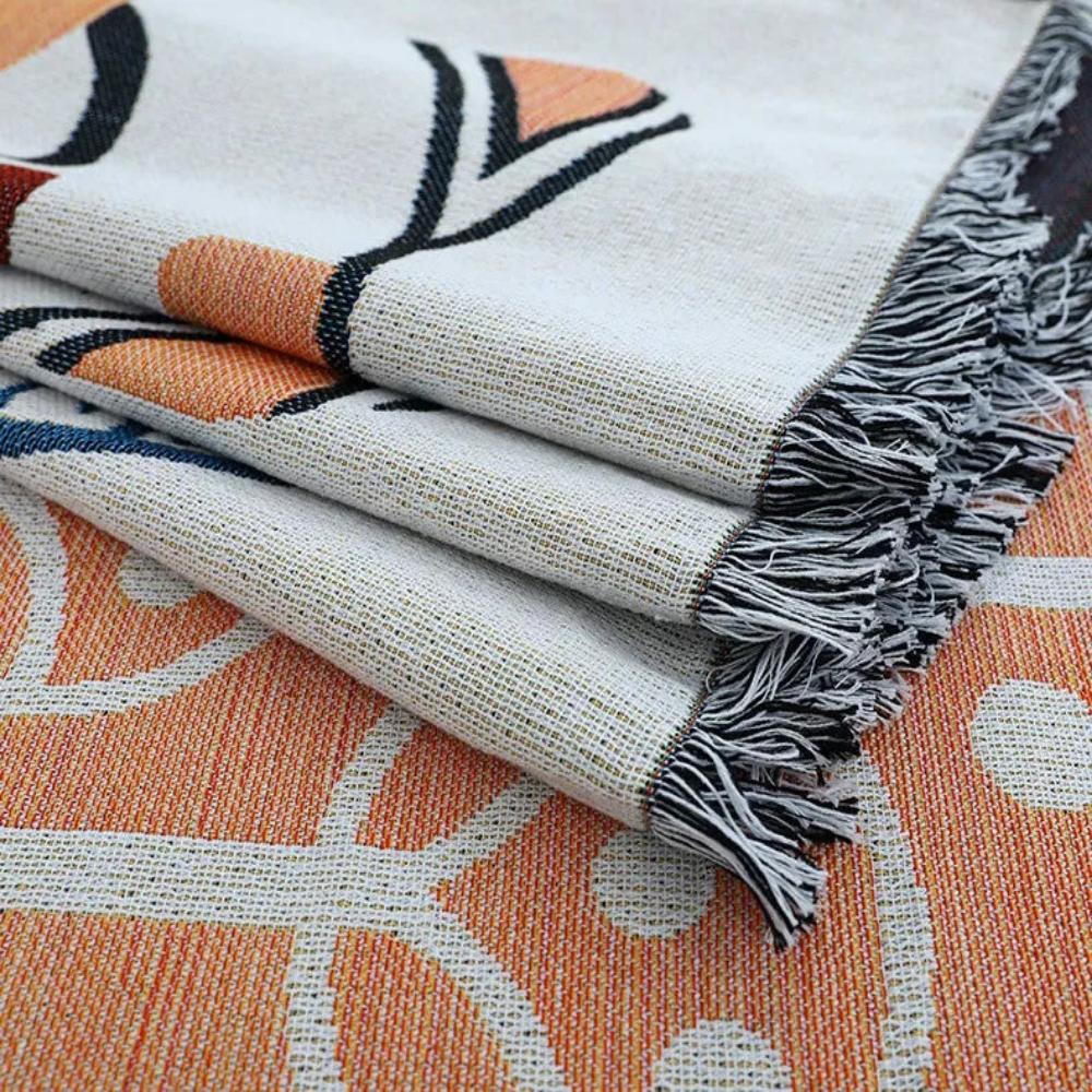 Cotton Linen Tassel Sofa Cover with Jacquard Design