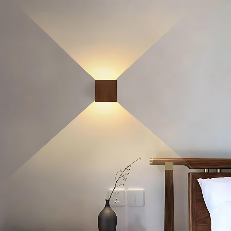 Scandinavian Square Wooden Wall Lamp with LED Light
