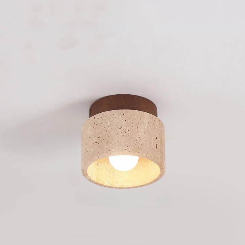 Natural Travertine Recessed Chandelier with Integrated LED Lighting