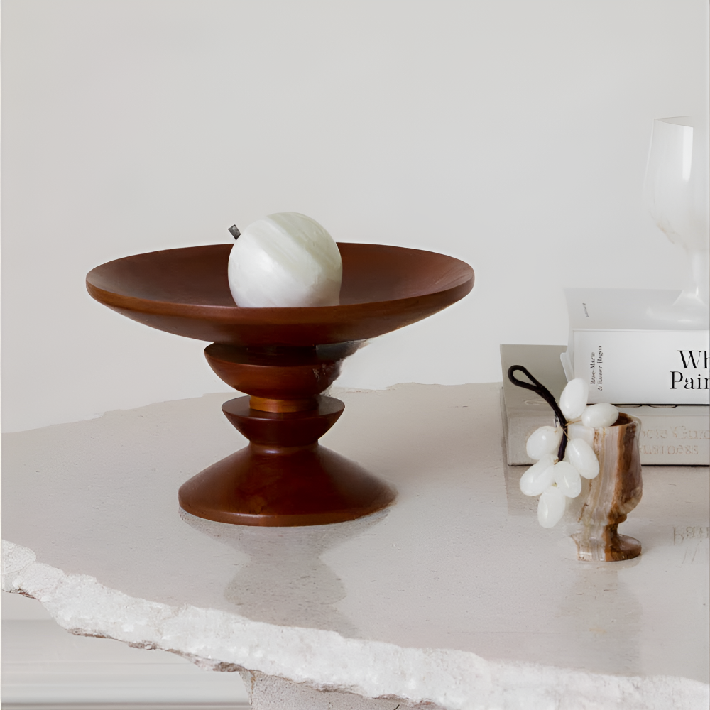 Hand-Polished Cherry Wood Pedestal Tray